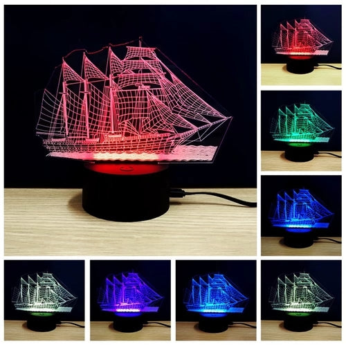 3D LED Sailboat Lamp – Color Changing Night Light