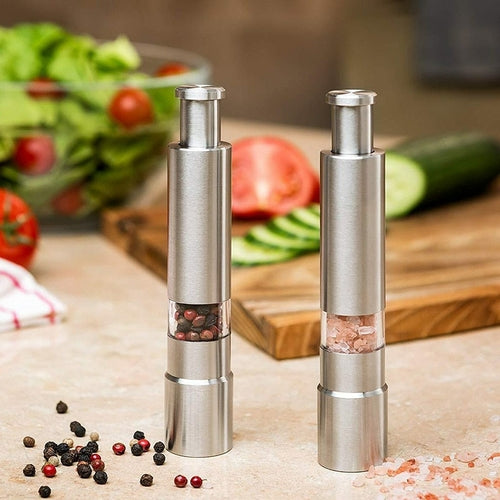 Stainless Steel Salt & Pepper Grinder Set – Adjustable Spice Mill
